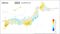 4日の最高気温平年差の分布図