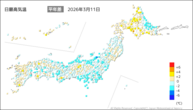 11日の最高気温平年差の分布図
