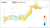 15日の最高気温平年差の分布図