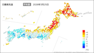 25日の最高気温平年差の分布図