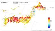 31日の最高気温平年差の分布図