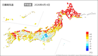 昨日の最高気温平年差の分布図