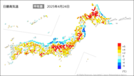 昨日の最高気温平年差の分布図