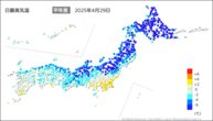 一昨日の最高気温平年差の分布図