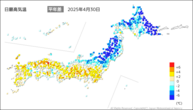 昨日の最高気温平年差の分布図