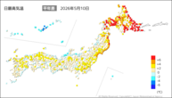 10日の最高気温平年差の分布図