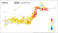昨日の最高気温平年差の分布図