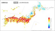昨日の最高気温平年差の分布図