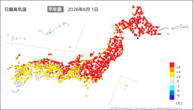 一昨日の最高気温平年差の分布図