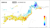 5日の最高気温平年差の分布図