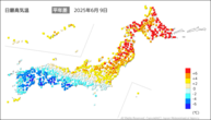 一昨日の最高気温平年差の分布図