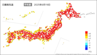 18日の最高気温平年差の分布図
