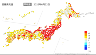 21日の最高気温平年差の分布図