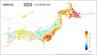 22日の最高気温平年差の分布図