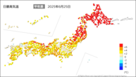 昨日の最高気温平年差の分布図