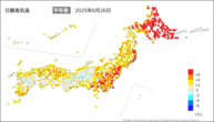 今日の最高気温平年差の分布図