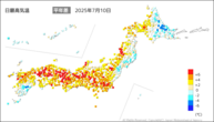 一昨日の最高気温平年差の分布図