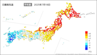 昨日の最高気温平年差の分布図