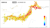 3日の最高気温平年差の分布図