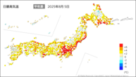 5日の最高気温平年差の分布図