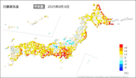 一昨日の最高気温平年差の分布図