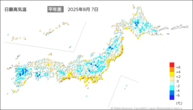 昨日の最高気温平年差の分布図