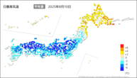 今日の最高気温平年差の分布図