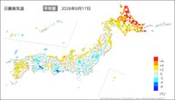 17日の最高気温平年差の分布図