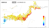 21日の最高気温平年差の分布図