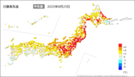 23日の最高気温平年差の分布図