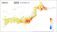 一昨日の最高気温平年差の分布図