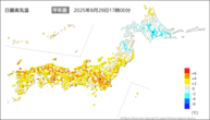 今日の最高気温平年差の分布図