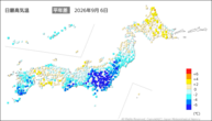 6日の最高気温平年差の分布図