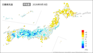 一昨日の最高気温平年差の分布図