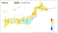 12日の最高気温平年差の分布図