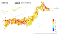 一昨日の最高気温平年差の分布図