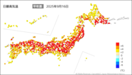 昨日の最高気温平年差の分布図