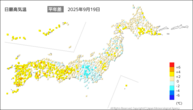 今日の最高気温平年差の分布図