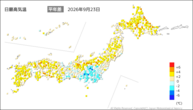 一昨日の最高気温平年差の分布図
