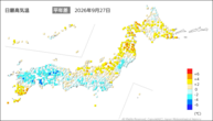 27日の最高気温平年差の分布図