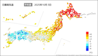 3日の最高気温平年差の分布図