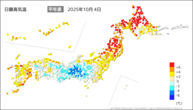 4日の最高気温平年差の分布図