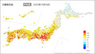昨日の最高気温平年差の分布図