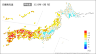 今日の最高気温平年差の分布図