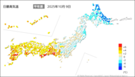 昨日の最高気温平年差の分布図
