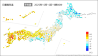 今日の最高気温平年差の分布図