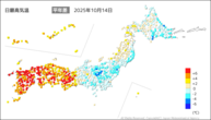 14日の最高気温平年差の分布図