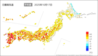17日の最高気温平年差の分布図