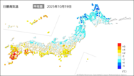 昨日の最高気温平年差の分布図