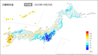 今日の最高気温平年差の分布図